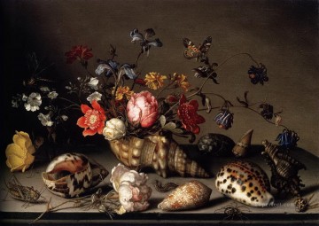 古典的な花 Painting - バルタザール・ファン・デル・アスト 花の静物画 貝殻と昆虫 開花
